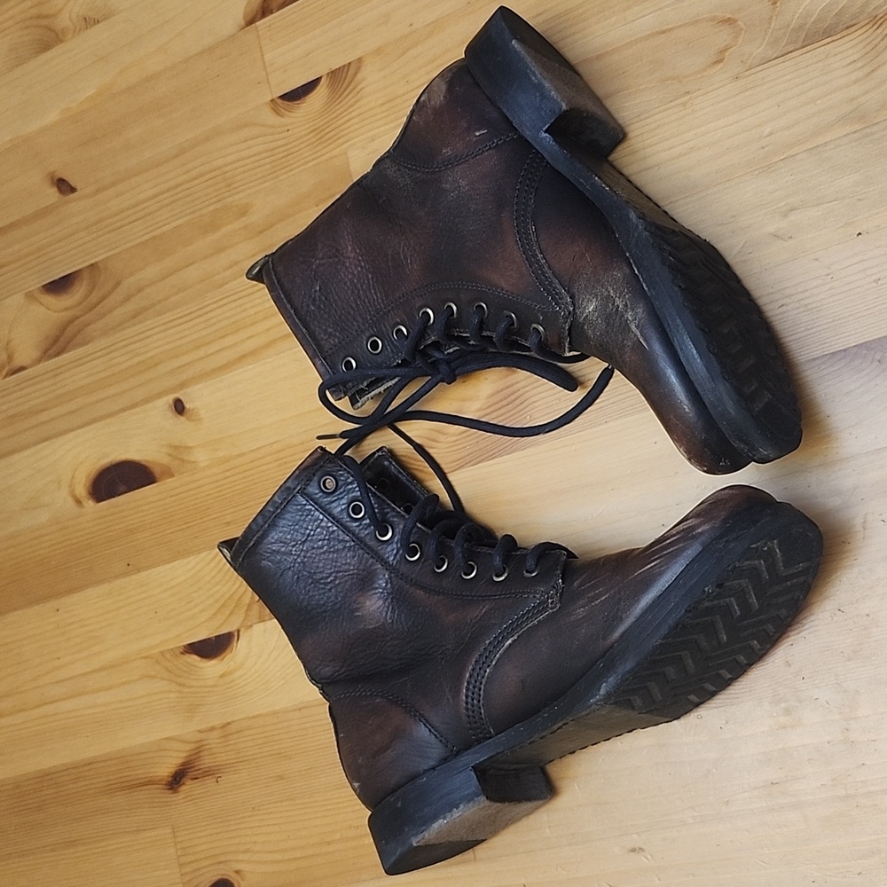 Frye Leather Lace Up Moto Boots, Sz.6.5B